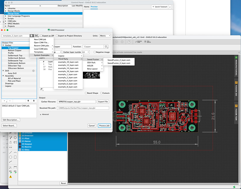 PocketSDR PCB design on EAGLE