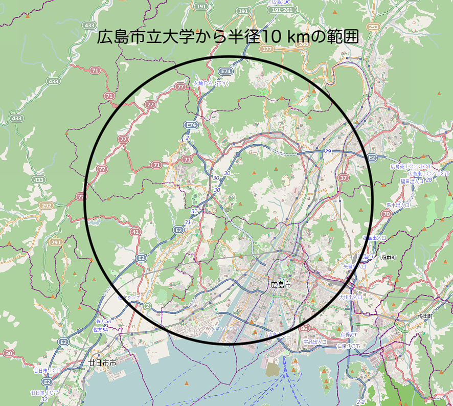 circle of 10 km from the reference station