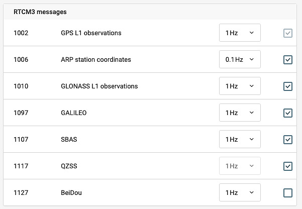 Configuration window of Emlid Reach base mode