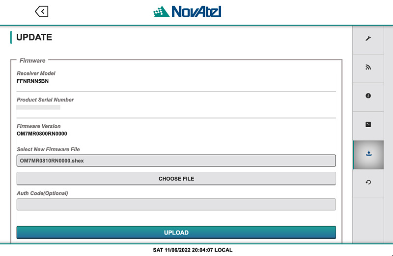 Web interface in OEM729 Firmware upgrade page